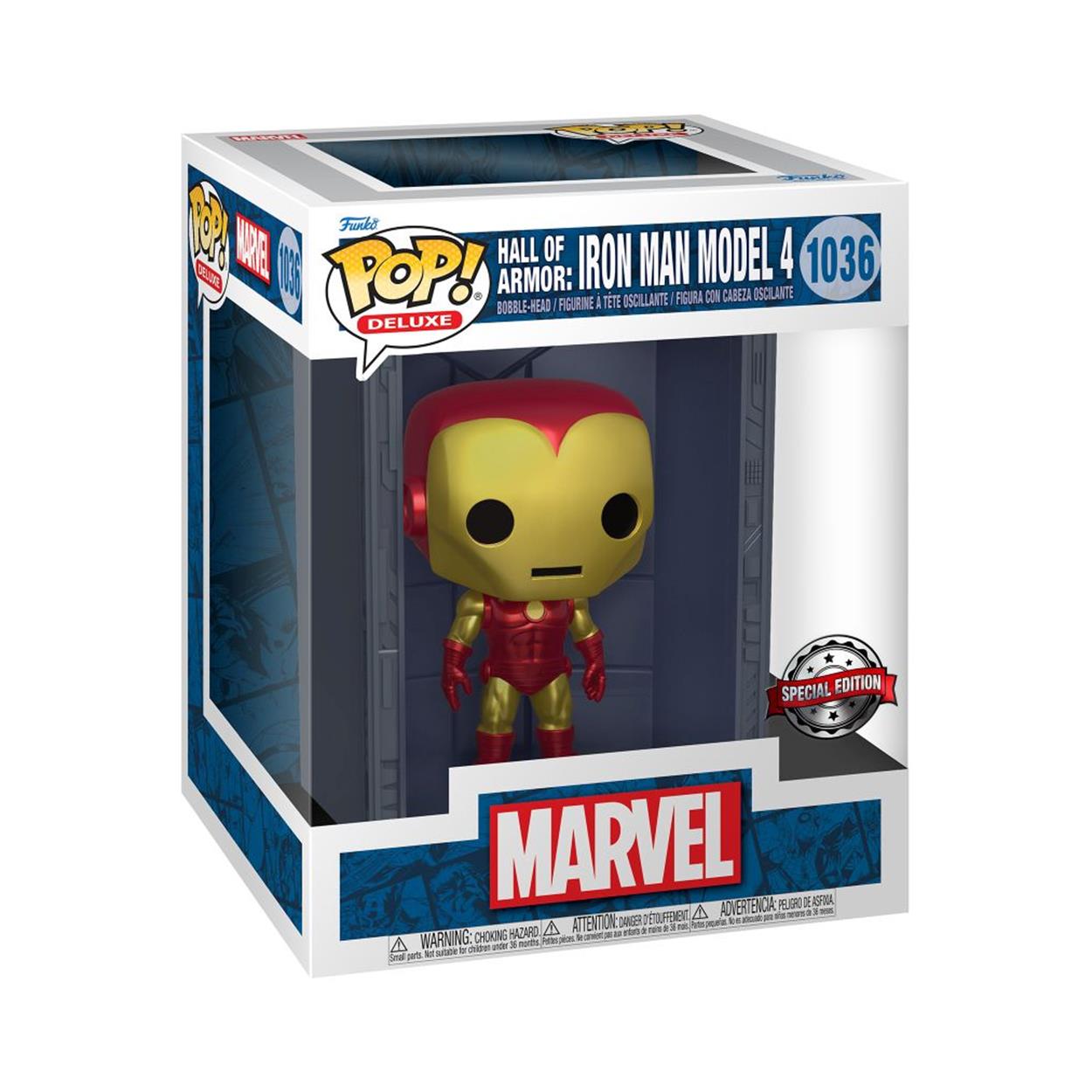 Funko Pop! Deluxe: Marvel Hall of Armor: Iron Man Model 4 (Metallic) (PX Previews Exclusive) #1036 Bobble-Head Vinyl Figure Funko Pop! Deluxe: Marvel Hall of Armor: Iron Man Model 4 (Metallic) (PX Previews Exclusive) #1036 Bobble-Head Vinyl Figure