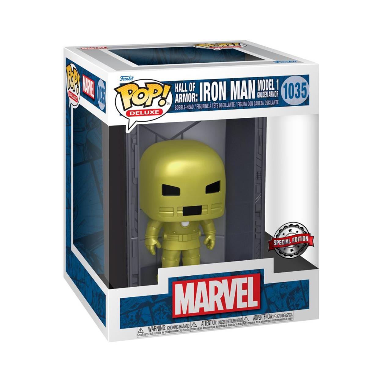 Funko Pop! Deluxe: Marvel Hall of Armor: Iron Man Model 1 Golden Armor (Mettalic) (PX Previews Exclusive) #1035 Bobble-Head Vinyl Figure Funko Pop! Deluxe: Marvel Hall of Armor: Iron Man Model 1 Golden Armor (Mettalic) (PX Previews Exclusive) #1035 Bobble-Head Vinyl Figure