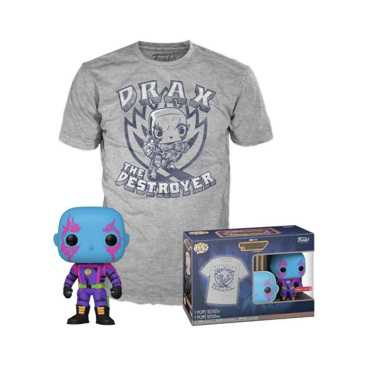 Funko Pop! & Tee (Adult): Marvel Guardians of the Galaxy - Drax (Blacklight) (Special Edition) Vinyl Figure and T-Shirt (L) Funko Pop! & Tee (Adult): Marvel Guardians of the Galaxy - Drax (Blacklight) (Special Edition) Vinyl Figure and T-Shirt (L)