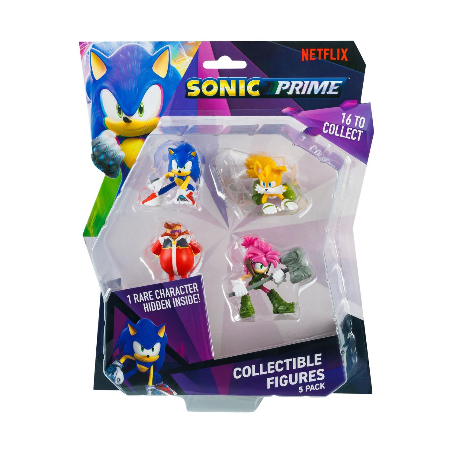P.M.I. Sonic Prime - 5 Pack -including 1 rare hidden character (S1) Collectible Figures (6.5cm) (Random) (SON2040)