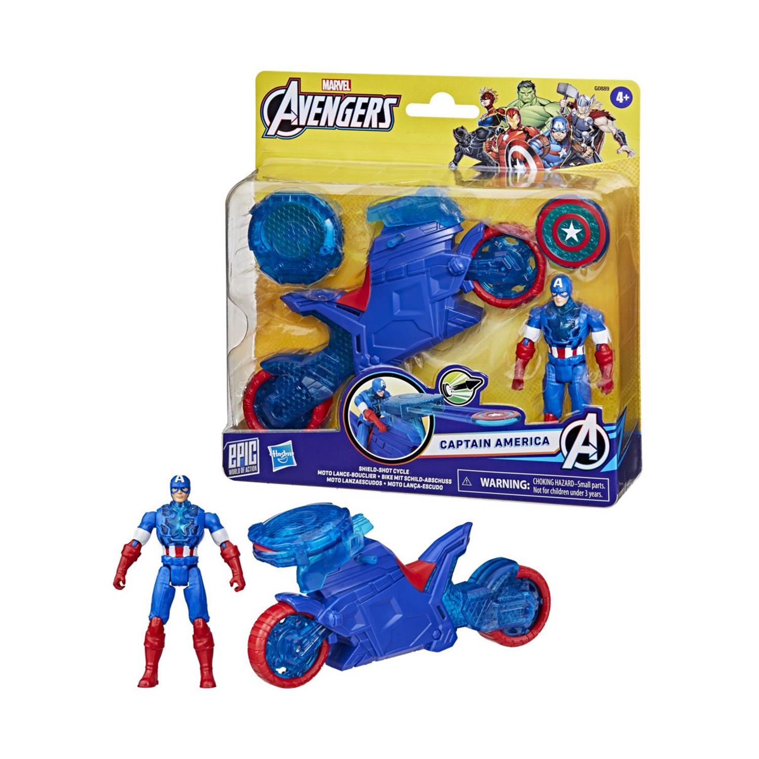 Hasbro Marvel Avengers: Epic World of Action - Captain America Shield-Shot Cycle Vehicle 4" Figure (G0889) Hasbro Marvel Avengers: Epic World of Action - Captain America Shield-Shot Cycle Vehicle 4" Figure (G0889)